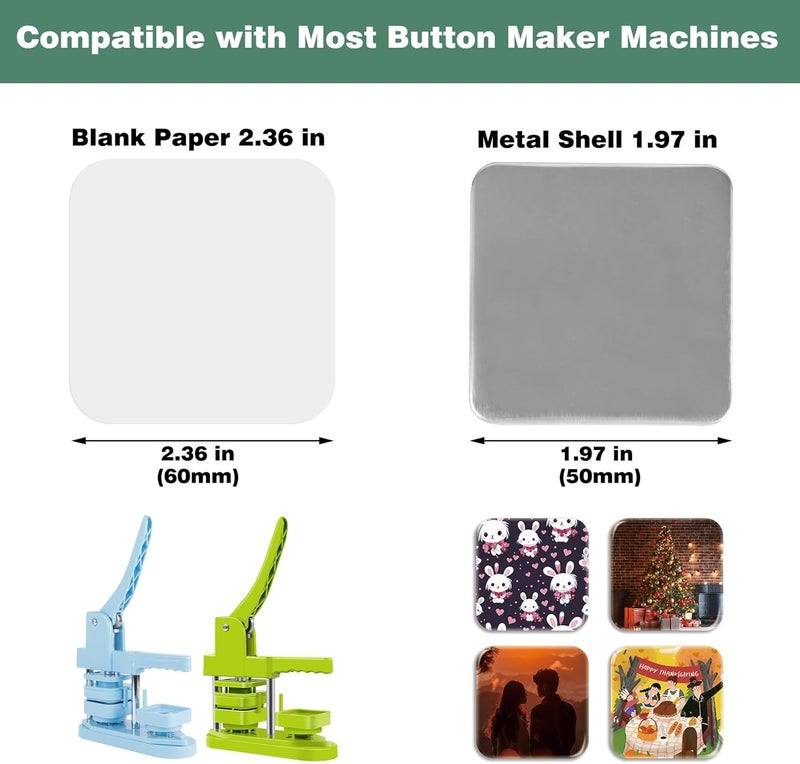 Happizza 100 Sets 50mm/1.97 inch Button Maker Supplies for Square-Shaped Button Maker Machine, Includes Metal Cover, Plastic Back Cover, Clear Film, Blank Paper&Cutting Template - Image 3