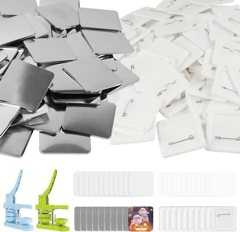 Happizza 100 Sets 50mm/1.97 inch Button Maker Supplies for Square-Shaped Button Maker Machine, Includes Metal Cover, Plastic Back Cover, Clear Film, Blank Paper&Cutting Template - Image 1