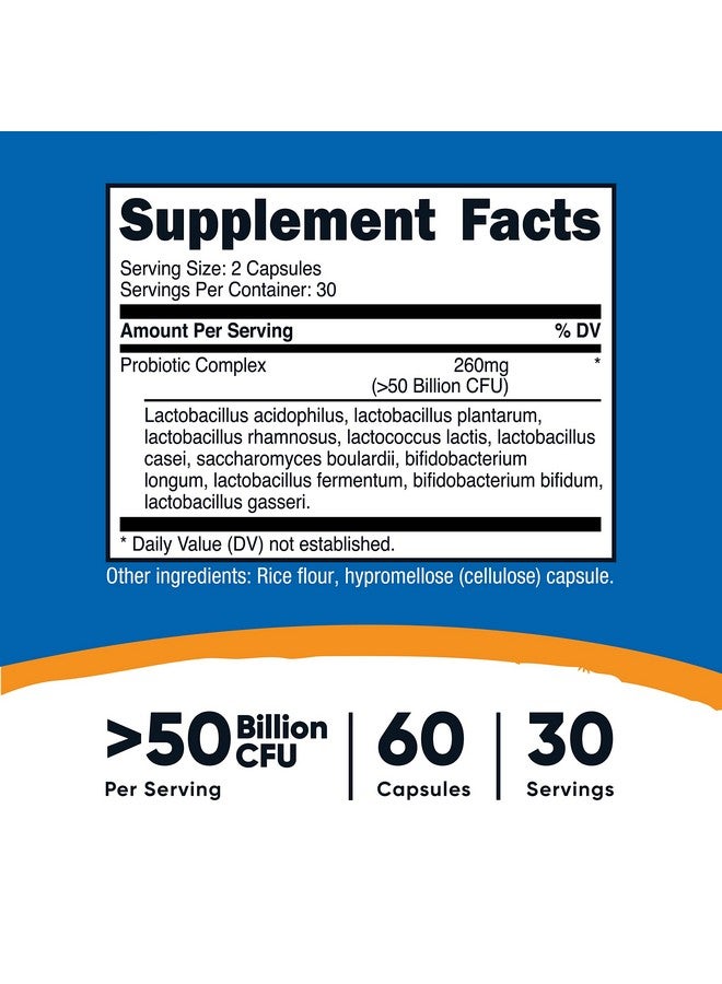 Nutricost مجمع البروبيوتيك 50 مليار وحدة تشكيلية 60 كبسولة بروبيوتيك للرجال والنساء كبسولات نباتية خالية من الكائنات المعدلة وراثيًا وخالية من الغلوتين - Image 3