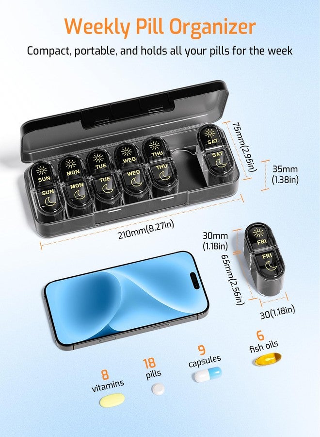 Daviky Pill Organiser, Pill Organiser 2 Times a Day, Weekly Pill Box 7 Day (AM & PM), Premium Tablet Organiser, 7-Day Medicine Organiser for Travel, Vitamins, Fish Oils & Supplements - Image 2