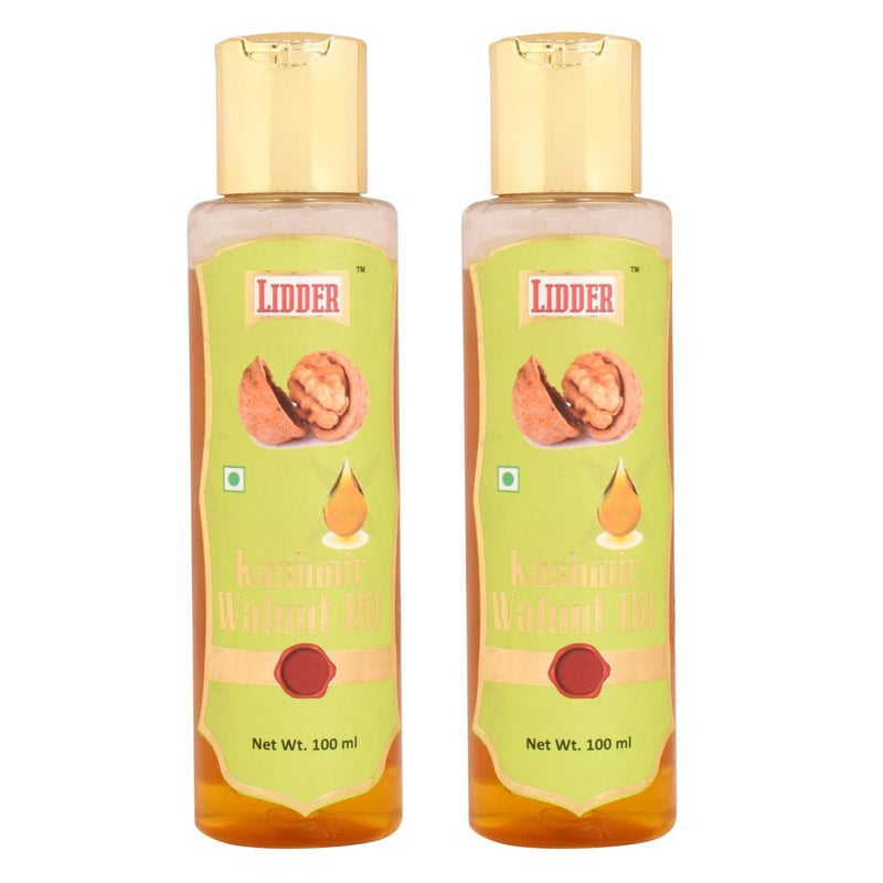 LIDDER Walnut Oil Cold Pressed 100 Pure 100ml Pack of 2 Glass Bottle Natural Edible Akhrot Ka Tel For Cooking Eating Skin Hair Massage - Image 1