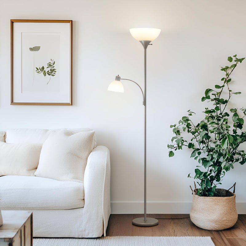 Brightech Sky Dome Plus LED Floor lamp, Torchiere Super Bright Floor Lamp with Reading Lamp for Living Rooms & Offices - Dimmable Tall Standing Lamp for Bedroom Reading - Silver - Image 2