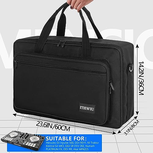 ITHWIU Padded DJ Controller Case for Hercules DJ Inpulse 500, DDJ REV1, NI Traktor Kontrol S4 MK3, DDJ SR DDJ SR2, Numark PLATINUM FX, DDJ RR, Akai MPK225, 23.5 x 14 x 3 Inch, Black - Image 4
