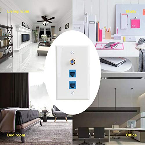DEXATEK Cat6 Keystone Female to Female 2 Port and F Type Coax 1 Port Connector Wall Plate - Image 5