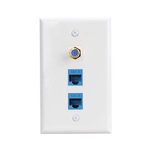 DEXATEK Cat6 Keystone Female to Female 2 Port and F Type Coax 1 Port Connector Wall Plate - Image 1