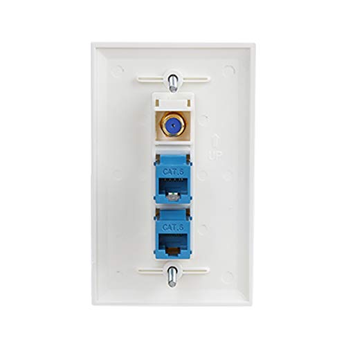 DEXATEK Cat6 Keystone Female to Female 2 Port and F Type Coax 1 Port Connector Wall Plate - Image 2