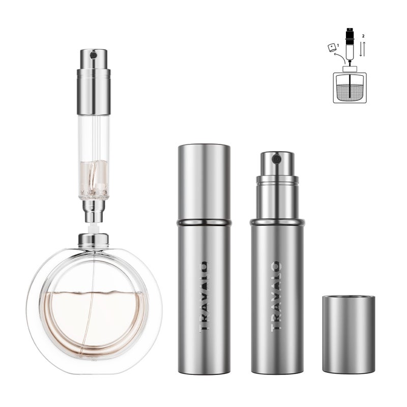 Travalo Refillable Perfume Atomizer, Bottom Filling Fragrances Perfume Bottle, Mini Cologne Dispenser, Travel sized, Portable Sprayer for Women Men, Gift (ESSENTI, SILVER) - Image 1