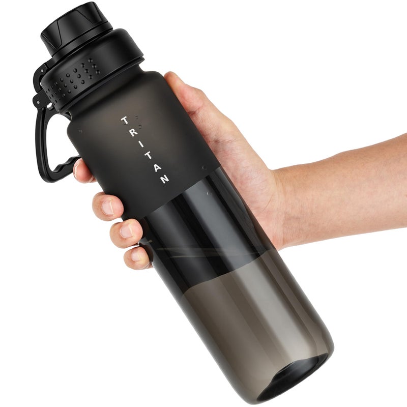 OLDLEY 32oz Frosted Clear Water Bottle, BPA-Free Tritan Plastic Reusable Water Bottle with Fast-Flow Spout Lid, Wide Mouth Leakproof Sports Drinking Bottle for Gym, School, Office, Travel,Black - Image 1