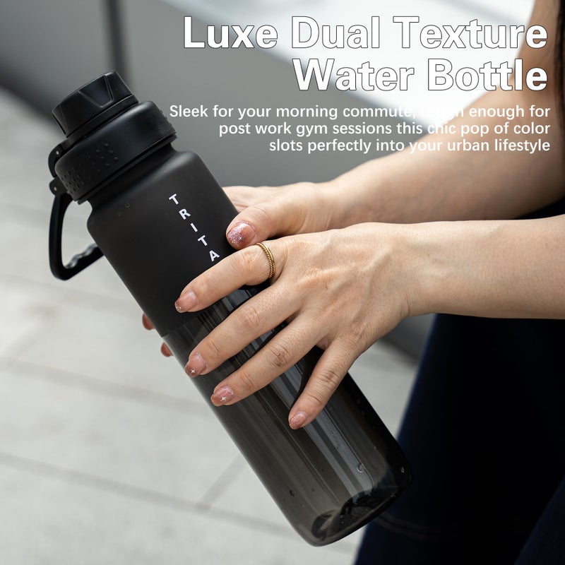 OLDLEY 32oz Frosted Clear Water Bottle, BPA-Free Tritan Plastic Reusable Water Bottle with Fast-Flow Spout Lid, Wide Mouth Leakproof Sports Drinking Bottle for Gym, School, Office, Travel,Black - Image 5