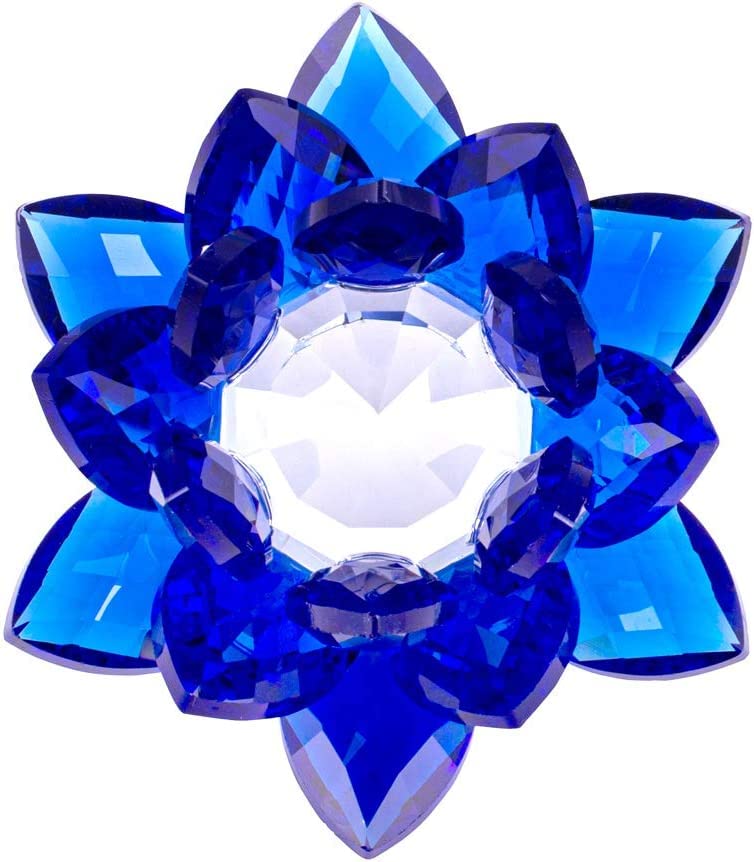 Amlong Crystal 5 Inch Sapphire Blue Crystal Lotus Flower Feng Shui Home Decor with Gift Box - Image 2