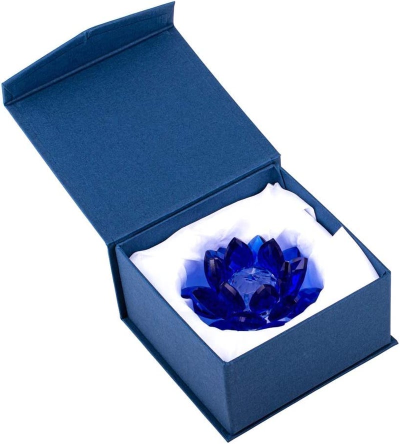 Amlong Crystal 5 Inch Sapphire Blue Crystal Lotus Flower Feng Shui Home Decor with Gift Box - Image 4