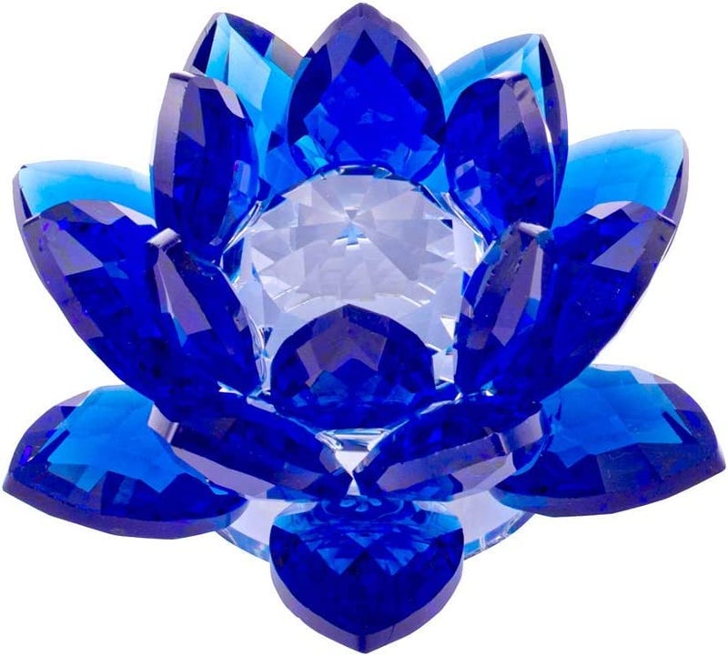 Amlong Crystal 5 Inch Sapphire Blue Crystal Lotus Flower Feng Shui Home Decor with Gift Box - Image 1