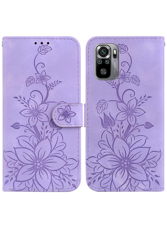Case For Xiaomi Redmi Note 10 4G / Note 10S Lily Embossed Leather Phone Case