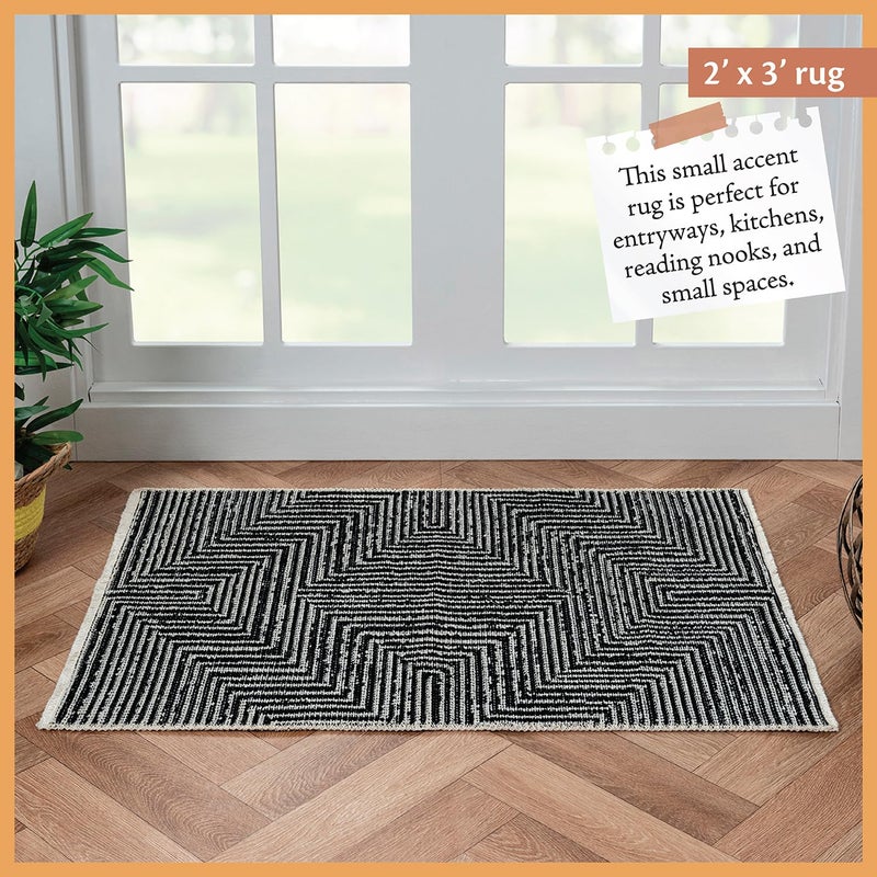 Indigo Ink - Washable Area Rug, Stain Resistant, Geometric Boho Decor, Easy to Clean, Ideal for Living Room, Bedroom, Office (2' x 3', Panther Black/White) - Image 3