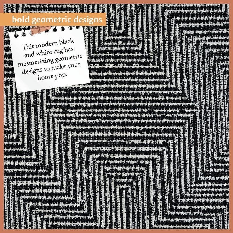Indigo Ink - Washable Area Rug, Stain Resistant, Geometric Boho Decor, Easy to Clean, Ideal for Living Room, Bedroom, Office (2' x 3', Panther Black/White) - Image 5