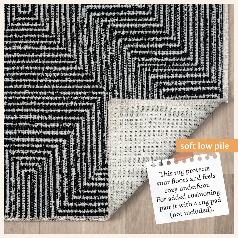 Indigo Ink - Washable Area Rug, Stain Resistant, Geometric Boho Decor, Easy to Clean, Ideal for Living Room, Bedroom, Office (2' x 3', Panther Black/White) - Image 4
