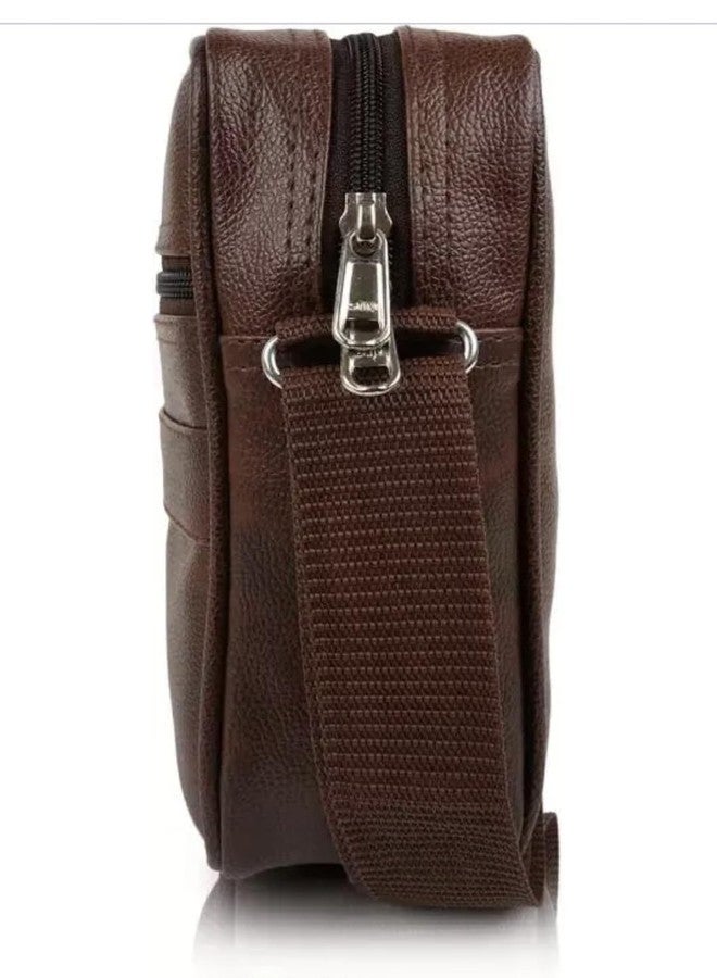 Treggo Crossbody Sling Bag for Men - Stylish Faux Leather Side Bag with Adjustable Strap, Front Zipper Pocket & D-Ring Hook - Compact Travel & Office Shoulder Bag (Brown) - Image 4