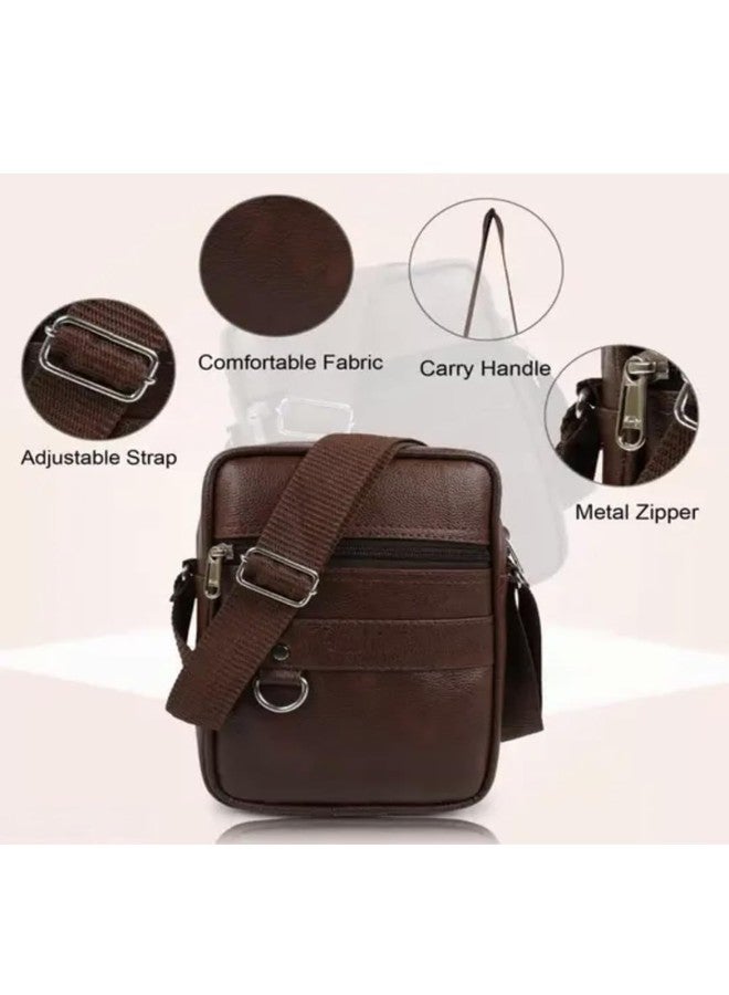 Treggo Crossbody Sling Bag for Men - Stylish Faux Leather Side Bag with Adjustable Strap, Front Zipper Pocket & D-Ring Hook - Compact Travel & Office Shoulder Bag (Brown) - Image 3