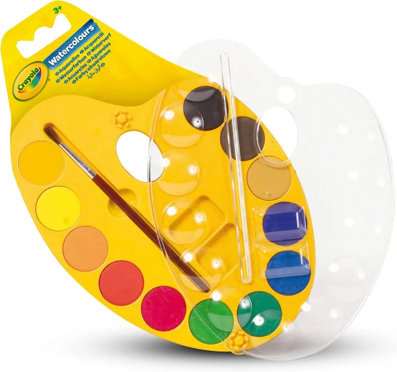كرايولا Crayola Watercolour Paint Set for Kids – 12 Washable Paints with Brush & Lockable Palette | Non-Toxic Art Supplies for Painting, School & Creative Activities