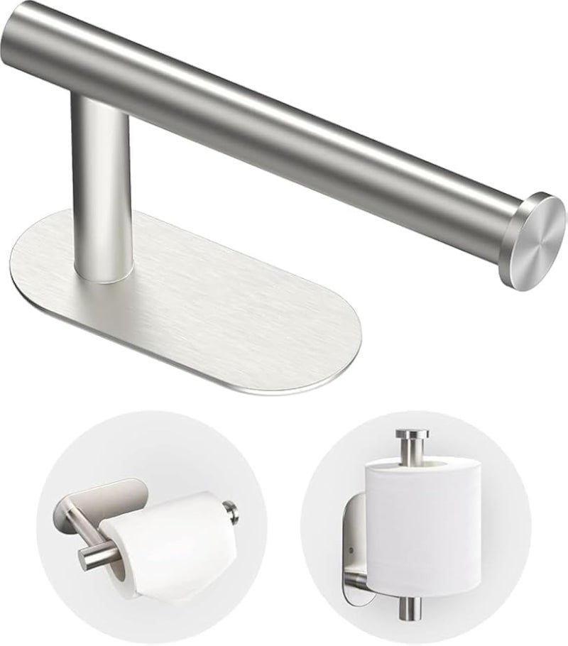 حامل ورق تواليت لاصق، حامل ورق تواليت من النيكل المصقول، حامل مناديل حمام من الفولاذ المقاوم للصدأ، يُثبت على الحائط (عبوة واحدة)