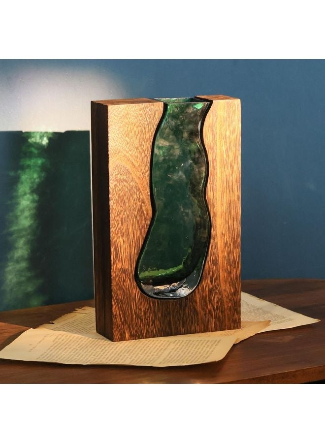 هومستر زهرية زجاجية وزجاجية مزهرية زجاجية خشبية زهرية زجاجية صلبة زهرية ديكور منزلية للقطعة المركزية (9.45 بوصة) - Image 1