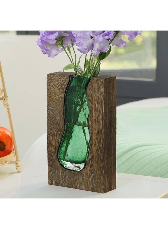 هومستر زهرية زجاجية وزجاجية مزهرية زجاجية خشبية زهرية زجاجية صلبة زهرية ديكور منزلية للقطعة المركزية (9.45 بوصة) - Image 2