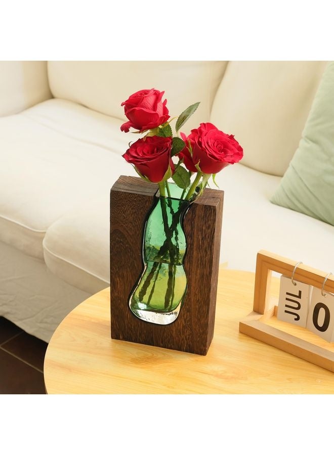 هومستر زهرية زجاجية وزجاجية مزهرية زجاجية خشبية زهرية زجاجية صلبة زهرية ديكور منزلية للقطعة المركزية (9.45 بوصة) - Image 3