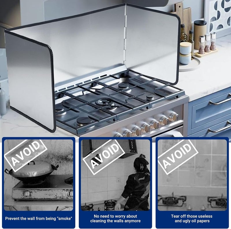 KOBSAINF 3 Sided Splatter Guard,Foldable Stainless Steel Oil Splatter Screens for Frying,Oil Splash Insulation Board,Nonstick Oil Splatter Guard Stove Heat Insulation Board for Cooking - Image 5