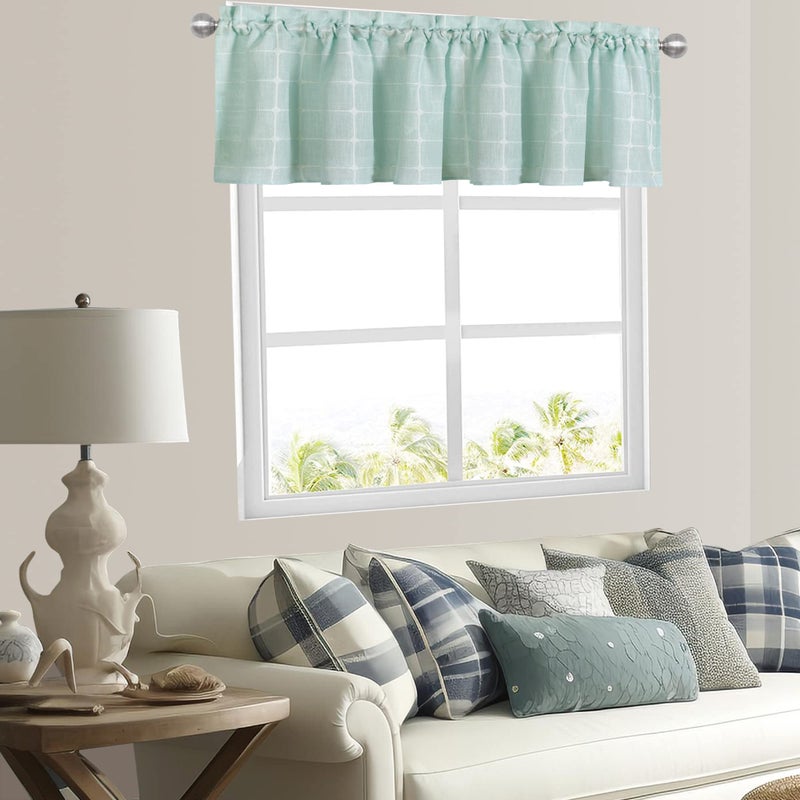 Shunjie.Home 2 Pack Farmhouse Valances for Windows Boho Linen Plaid Starting Stail Farances Plaid Window for Bedroom Room Bather Bathroom Room (Light Green 52 "" × 18 "") - Image 3