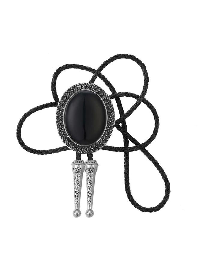 KeCol Adult Western Native American Indian Vintage Agate Bolo Tie Necktie Black - Image 1