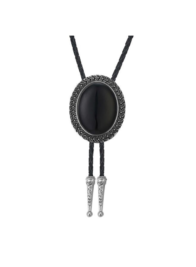 KeCol Adult Western Native American Indian Vintage Agate Bolo Tie Necktie Black - Image 3