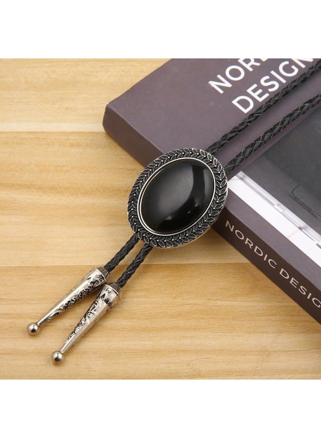 KeCol Adult Western Native American Indian Vintage Agate Bolo Tie Necktie Black - Image 4