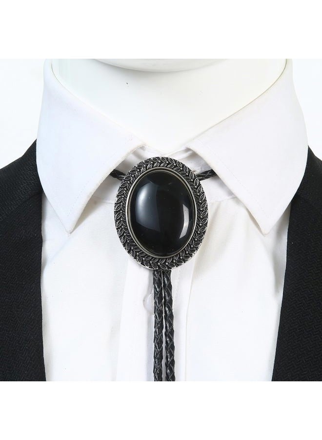 KeCol Adult Western Native American Indian Vintage Agate Bolo Tie Necktie Black - Image 5