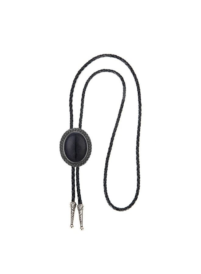 KeCol Adult Western Native American Indian Vintage Agate Bolo Tie Necktie Black - Image 2