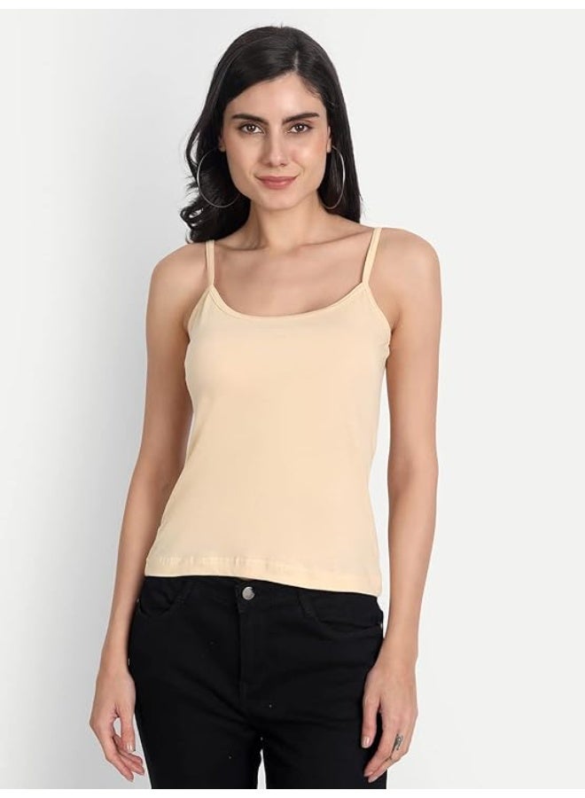 Aimly Women's Regular Fit Sleeveless Cotton Camisole Slip Spaghetti Combo Pack of 3, Contains 1 Beige 1 Black 1 White Color - Image 5