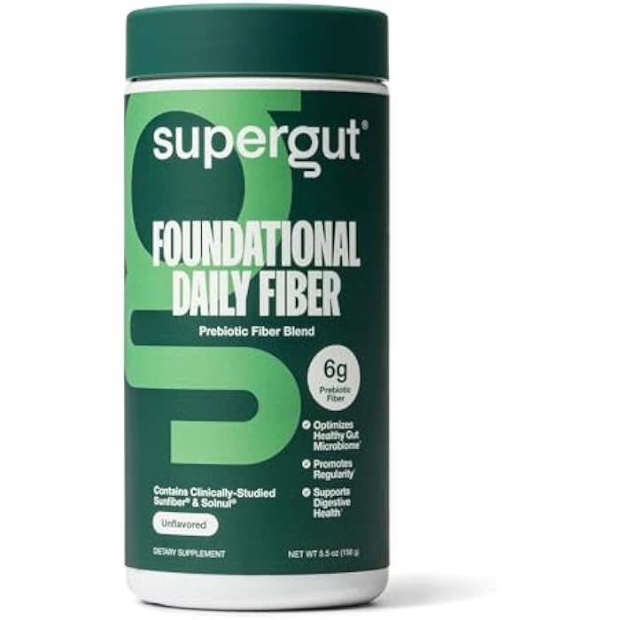 Supergut Foundational Daily Fiber Powder, Sugar Free & Vegan Prebiotic Fiber Blend for Gut Health & Digestive Support, Supplement for Men & Women with Solnul & Sunfiber, Unflavored, 20 Servings - Image 1