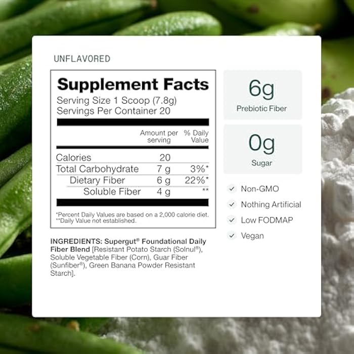 Supergut Foundational Daily Fiber Powder, Sugar Free & Vegan Prebiotic Fiber Blend for Gut Health & Digestive Support, Supplement for Men & Women with Solnul & Sunfiber, Unflavored, 20 Servings - Image 3