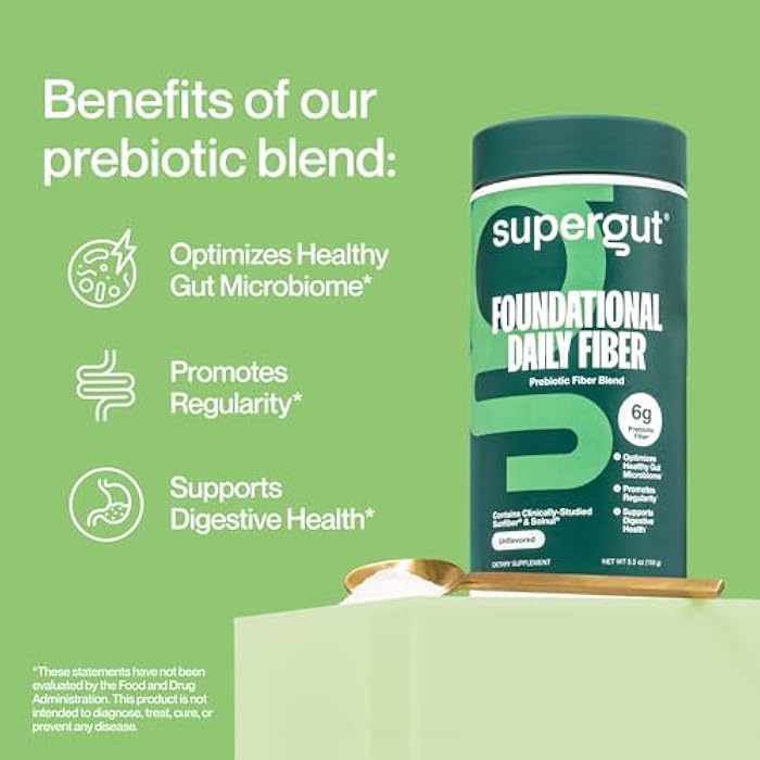 Supergut Foundational Daily Fiber Powder, Sugar Free & Vegan Prebiotic Fiber Blend for Gut Health & Digestive Support, Supplement for Men & Women with Solnul & Sunfiber, Unflavored, 20 Servings - Image 4