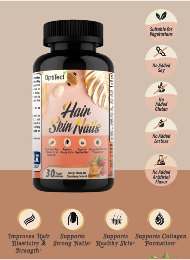 OptiTect - Hair, Skin & Nails Gummies And Collagen Formation, 30 Vegan Gummies - Image 1