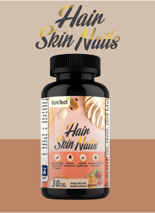 OptiTect - Hair, Skin & Nails Gummies And Collagen Formation, 30 Vegan Gummies - Image 1