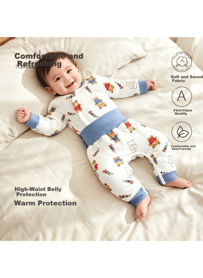 Yishuang'er Baby Thermal Underwear Set Spring Autumn Winter High Waist Belly Protection Autumn Clothes White Bear Pattern Size 73