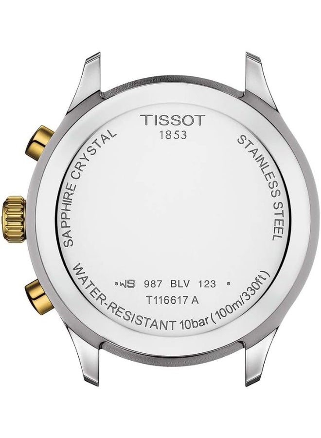 TISSOT Two Tone Blue Dial Chronograph Silver Strap Men's Wrist Watch T116.617.22.041.00  - Image 3
