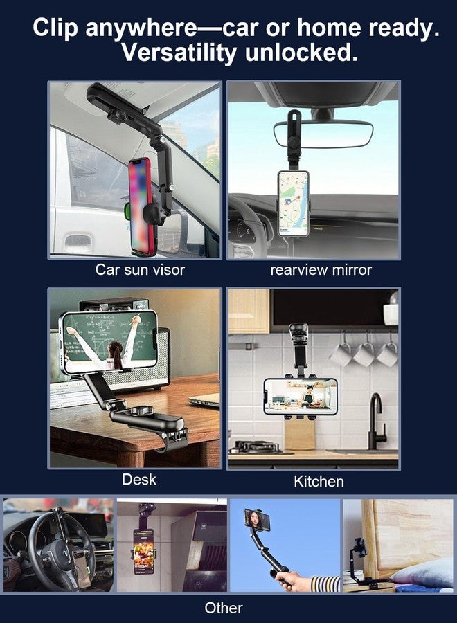 Ykt Sun Visor Phone Holder, 【UPGRADE Base Support】360° Rotatable Rearview Car Visor Phone Holder, Cell Phone Holder Compatible with All 4-7 Inch Phone (Perfect Angle for Photographing Yourself Driving) - Image 4