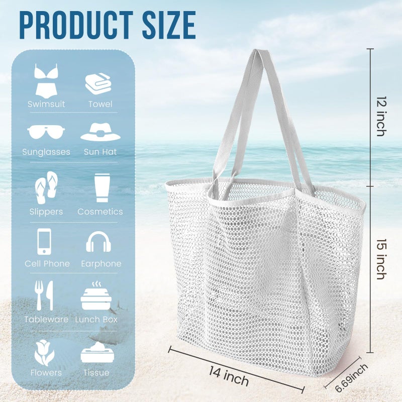 HOHOM Beach Bags for Women, Summer Travel Mesh Tote Bag with Large Inner Pocket, Sandproof Woven Shoulder Handbag Swim Pool Bag, Suit for Family Vacation Essentials - Image 3