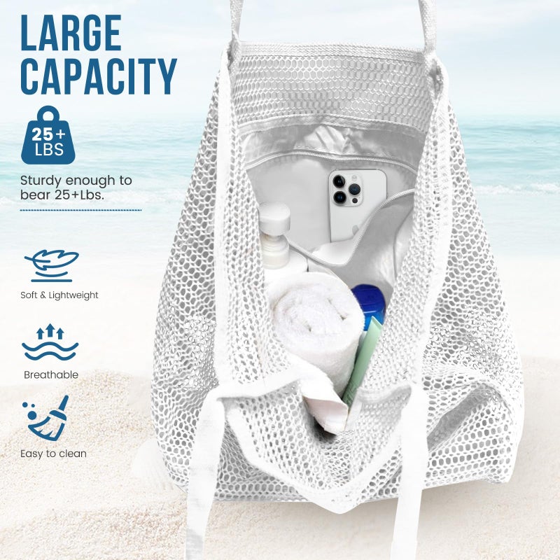 HOHOM Beach Bags for Women, Summer Travel Mesh Tote Bag with Large Inner Pocket, Sandproof Woven Shoulder Handbag Swim Pool Bag, Suit for Family Vacation Essentials - Image 4