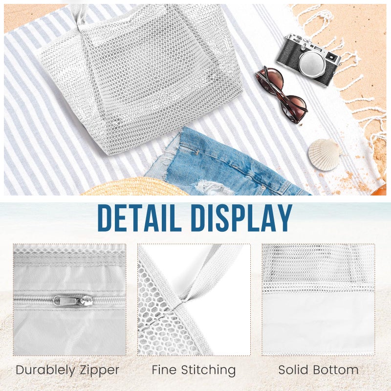 HOHOM Beach Bags for Women, Summer Travel Mesh Tote Bag with Large Inner Pocket, Sandproof Woven Shoulder Handbag Swim Pool Bag, Suit for Family Vacation Essentials - Image 5