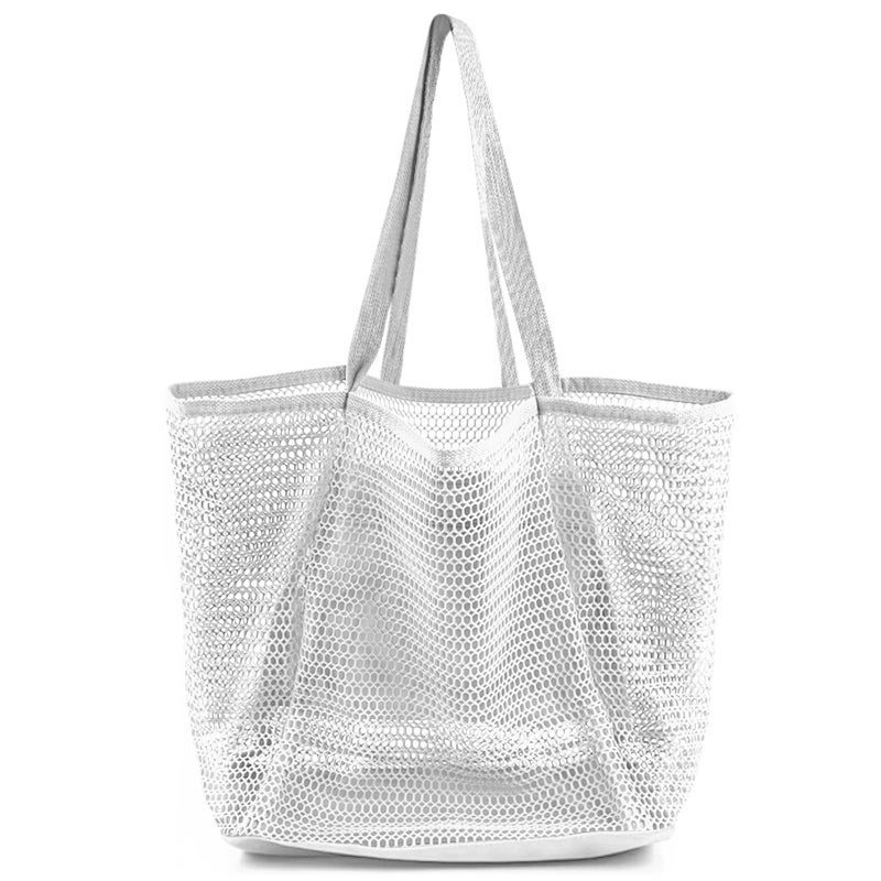 HOHOM Beach Bags for Women, Summer Travel Mesh Tote Bag with Large Inner Pocket, Sandproof Woven Shoulder Handbag Swim Pool Bag, Suit for Family Vacation Essentials - Image 1