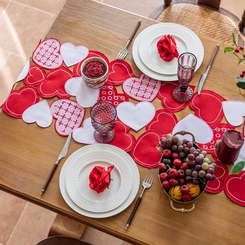 Joyfol Day Valentineâ€™s Day Table Runner 14x33 Inch, Cutwork Embroidered Red Heart Decoration for Wedding Anniversaries, Proposals & Romantic Parties - Image 4
