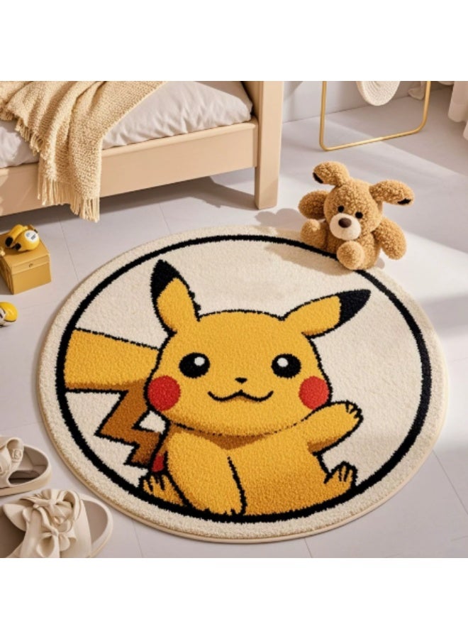 ILovhaprty 120*120cm Pikachu Soft Rug – Cute Pokémon Theme Carpet for Bedroom Playroom Nursery,  Pikachu Round Non-Slip Circular Floor Mat for Toddlers and Kids, Pokémon Cozy Plush Area Rug - Image 1