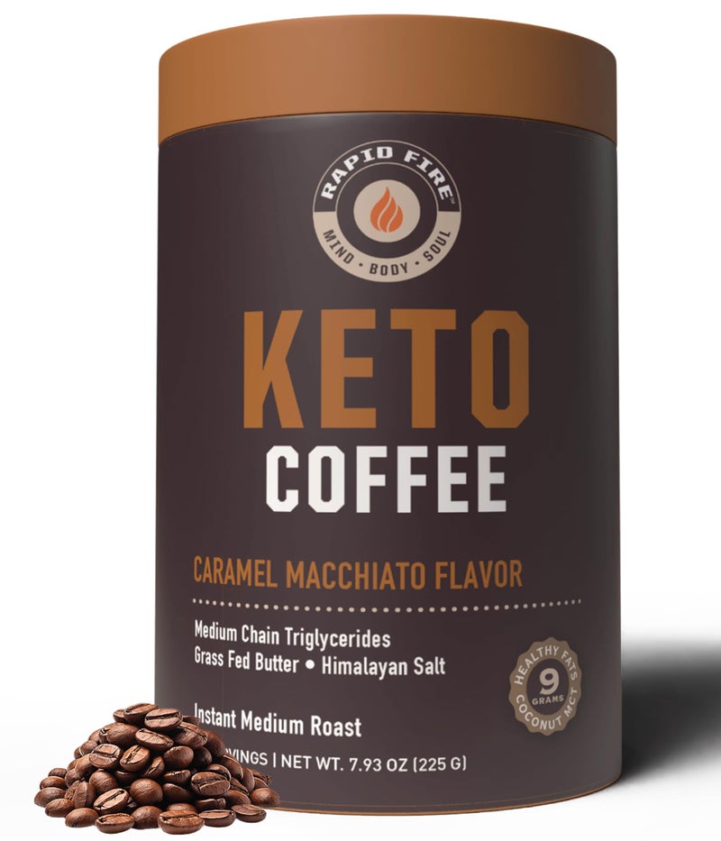 Rapid Fire Rapidfire Keto Coffee Instant Coffee Mix, Caramel Macchiato Flavor, 7.93 Ounce (255g), 15 Servings - Image 1